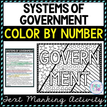 Systems of Government Color by Number, Reading Passage and Text Marking