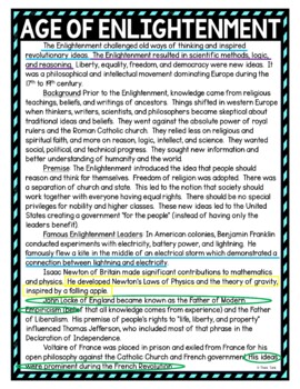 Age of Enlightenment Color by Number, Reading Passage and Text Marking - Image 4