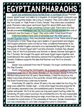 Egyptian Pharaohs Color by Number, Reading Passage and Text Marking - Image 4