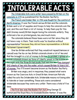 Intolerable Acts Color by Number, Reading Passage and Text Marking - Image 4