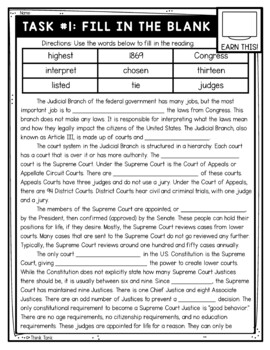 Judicial Branch Thinktivity™ Reading Comprehension - Branches of Government - Image 2