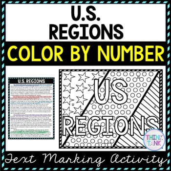 U.S. Regions Color by Number, Reading Passage and Text Marking