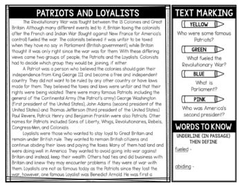 American Revolution Reading Passages and Text Marking - Revolutionary War - Image 4