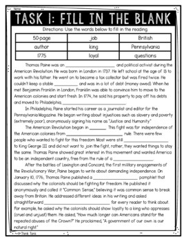 Thomas Paine Reading Comprehension Challenge - Close Reading - Revolutionary War - Image 2