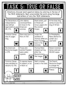 Thomas Paine Reading Comprehension Challenge - Close Reading - Revolutionary War - Image 3