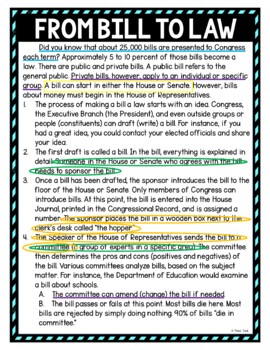 How a Bill Becomes a Law Color by Number, Reading Passage and Text Marking - Image 4