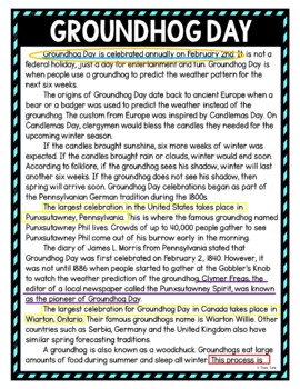 Groundhog Day Color by Number, Reading and Text Marking - Image 4
