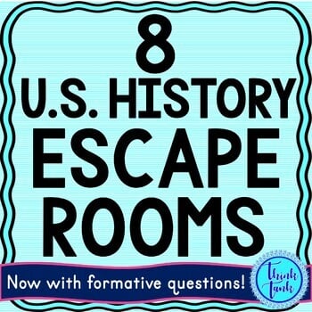 8 US History Escape Rooms Bundle - Reading Comprehension -Branches of Government