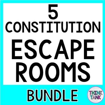 5 Constitution Escape Rooms BUNDLE - 3 Branches, Reading Comprehension