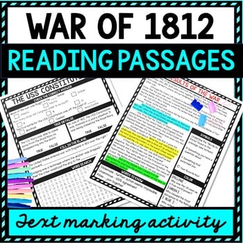 War of 1812 Reading Passages, Questions and Text Marking + Word Search