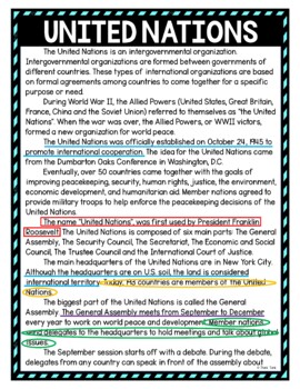 United Nations Color by Number, Reading Passage and Text Marking - Image 4