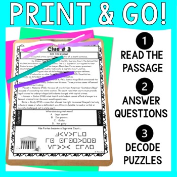 Gideon v Wainwright ESCAPE ROOM Activity - Reading comprehension - Supreme Court - Image 2