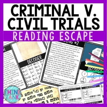 Civil and Criminal Trials Reading Comprehension and Puzzle Escape Room
