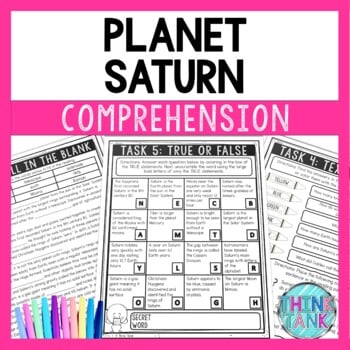 Planet Saturn Comprehension Challenge - Close Reading - Solar System