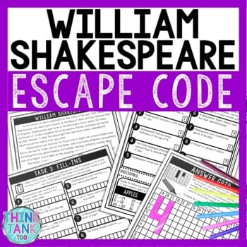 William Shakespeare Comprehension Code Escape Room - Close Reading
