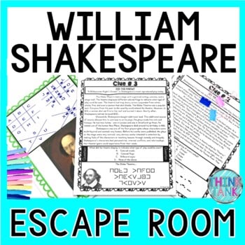 William Shakespeare ESCAPE ROOM Activity - Reading Passages - Playwright