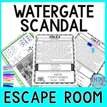 Richard Nixon Watergate Scandal ESCAPE ROOM Activity - Reading Comprehension