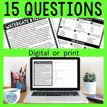 Watergate and Nixon DIGITAL Reading Passage & Questions Self Grading - Image 2
