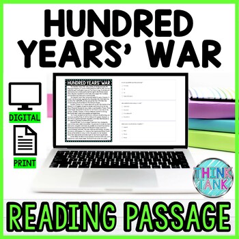 Hundred Years' War DIGITAL Reading Passage & Questions Self Grading