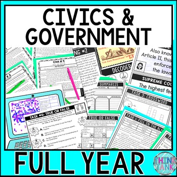Civics and Government BUNDLE - Reading Passages, Escape Rooms, Color by Number