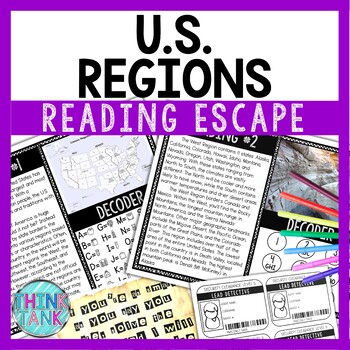 US Regions Reading Comprehension and Puzzle Escape Room - Geography