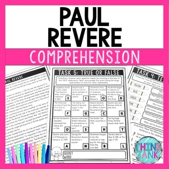 Paul Revere Comprehension Challenge - Close Reading - Revolutionary War