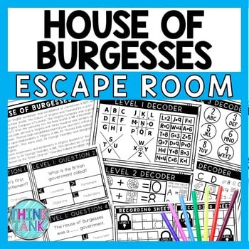 House of Burgesses Escape Room - Task Cards - Reading Comprehension
