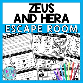 Zeus and Hera Escape Room - Task Cards - Reading Comprehension - Greek Gods