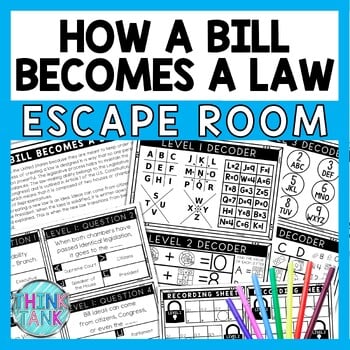 How a Bill Becomes a Law Escape Room - Task Cards - Reading Comprehension