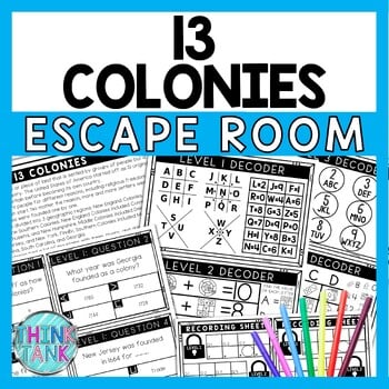 13 Colonies Escape Room - Task Cards - Reading Comprehension