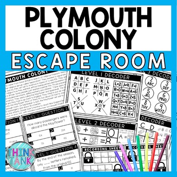 Plymouth Colony Escape Room - Task Cards - Reading Comprehension