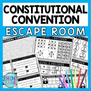 Constitutional Convention Escape Room - Task Cards - Reading Comprehension