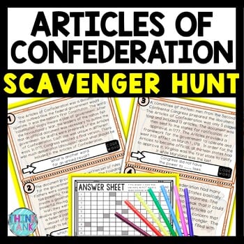 Articles of Confederation Scavenger Hunt Reading Comprehension Activity
