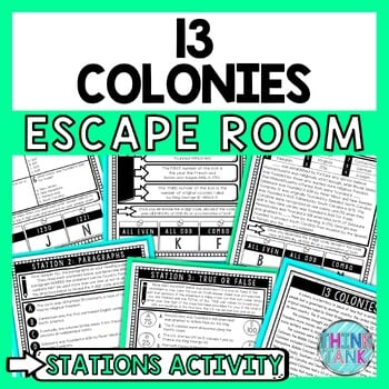 13 Colonies Escape Room Stations - Reading Comprehension Activity