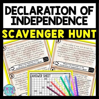 Declaration of Independence Scavenger Hunt Reading Comprehension Activity