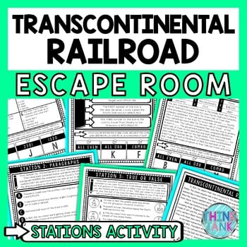Transcontinental Railroad Escape Room Stations - Reading Comprehension Activity