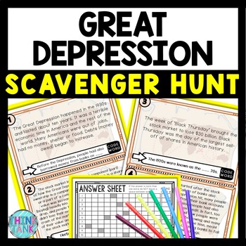 Great Depression Scavenger Hunt Reading Comprehension Activity