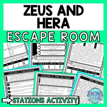 Zeus and Hera Mythology Escape Room Stations - Reading Comprehension Activity