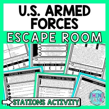 Armed Forces Escape Room Stations - Reading Comprehension Activity - US Military
