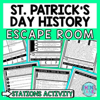 St. Patrick's Day Escape Room Stations - Reading Comprehension Activity - March