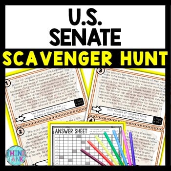 US Senate Scavenger Hunt Reading Comprehension Activity - Government