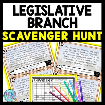 Legislative Branch Scavenger Hunt Reading Comprehension Activity