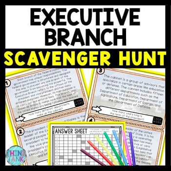 Executive Branch Scavenger Hunt Reading Comprehension Activity