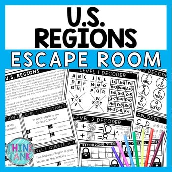 Regions of the United States Escape Room - Task Cards - Reading Comprehension
