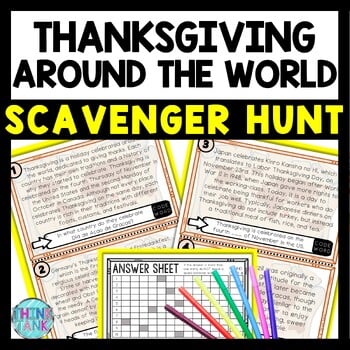 Thanksgiving Around the World Scavenger Hunt Reading Comprehension Activity