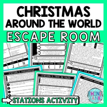 Christmas Around the World Escape Room Stations - Reading Comprehension Activity