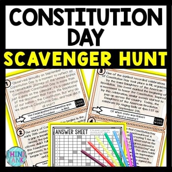 Constitution Day Scavenger Hunt Reading Comprehension Activity, September 17th