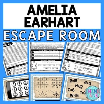 Amelia Earhart ESCAPE ROOM - Reading Comprehension Activity - Women's History