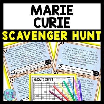Marie Curie Scavenger Hunt Reading Comprehension Activity