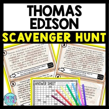Thomas Edison Scavenger Hunt Reading Comprehension Activity